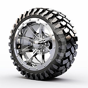 Eye-catching 3d Metal Tire Design On White Background