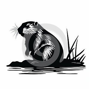 Eye-catching Beaver Silhouette In Graphic Black And White