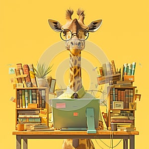 Intellectual Giraffe in a Library