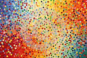 An eye-catching and lively painting created with an array of dots in various vibrant colors, A myriad of tiny, multicolored dots