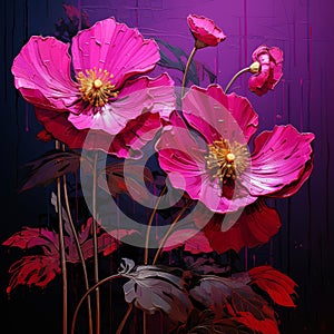 Eye-catching Magenta Flowers On Dada-inspired Murals