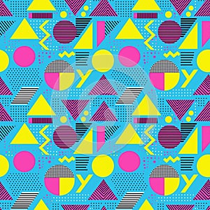 Eye-Catching Neon Geometric Seamless Pattern with Abstract Triangles, Circles & Zigzags for Home & Fashion photo