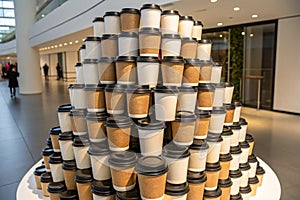 Takeaway coffee cups arranged in pattern