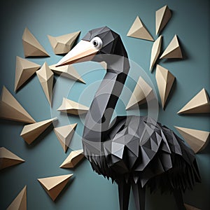 Eye-catching Polygon Design Ostrich Paper Craft Perched On Tree Branch