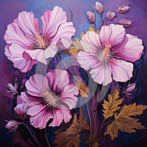 Eye-catching Purple Flowers On Neoclassical-inspired Background