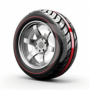 Eye-catching Red Rim Car Tire Design On White Background