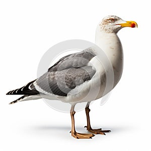 Eye-catching Seagull Standing Against White Background - Uhd Image