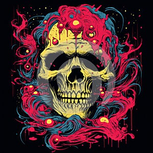 Eye-catching Skull Printed T-shirt Art By Brian Neale