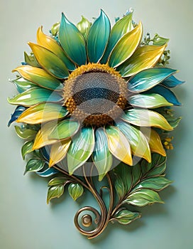 Eye Catching Sunflower BROCH With Distinct Blue and Yellow Petals, Generative AI
