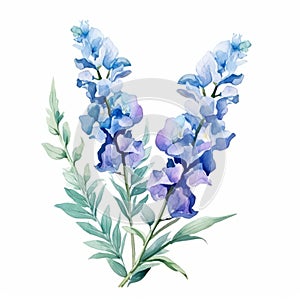 Eye-catching Watercolor Illustration Of Blue Foxglove Flowers