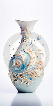 Eye-catching White Vase With Swirling Blue And Yellow Paint