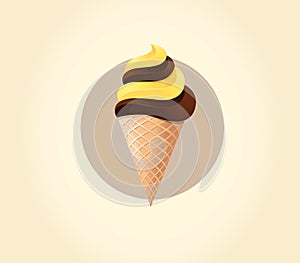 Eye catchy realistic illustration of the ice cream with chocolate and vanilla photo