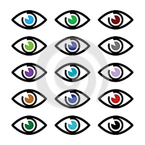 Eye colors sight icons set - icons set