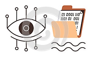 Digital Eye with Binary Data Folder Highlighting Technology and Data Security