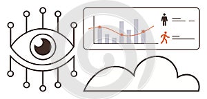 Eye and Data Network with Analytics Dashboard and Cloud Graphic for Technology Insights