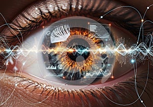 Eye with data visualization.