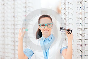 Eye Doctor Comparing Contacts to Eyeglasses for Vision Correction
