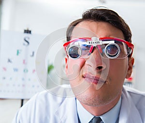 Eye doctor in eyecare concept in hospital