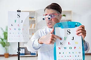 The eye doctor in eyecare concept in hospital photo