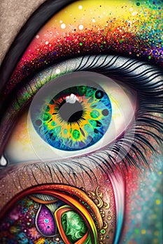 Eye drawn in psychedelic style . photo
