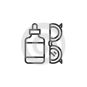 Eye drops and eye glasses outline icon