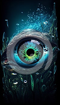 An eye drowning underwater