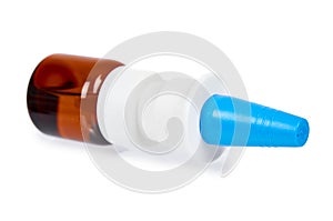 eye or ear drops glass bottle isolated on white background.
