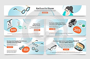 Eye exam for glasses banner landing page collection vector flat advertising medical service
