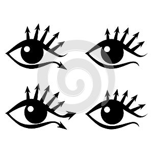 Eye with eyelashes in the form of arrows, stylized image, logo, sign. Vector illustration