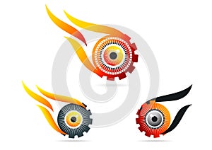 Eye,flame,gear,logo, technology,vision,wheel,care,symbol,icon,design,set