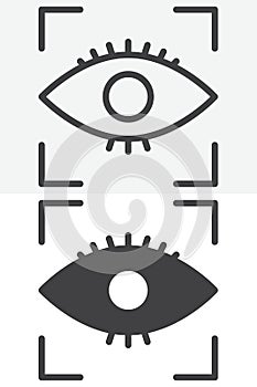 Eye focus vector icon set in line and solid different style