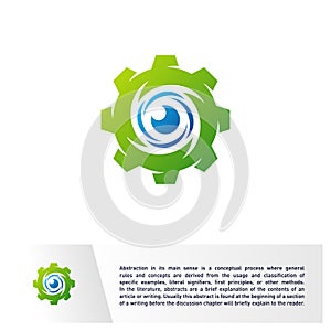 Eye with Gear Logo design vector template. Spiral Vision with Mechanic icon, Vortex, Circle. Colorful Icon