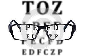 Eye glasses isolated with eye chart