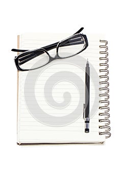 Eye glasses with mechanical pencil and binder note