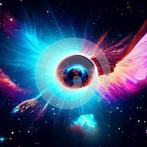 The eye of God in space. Abstract cosmic background. 3d rendering Generative AI