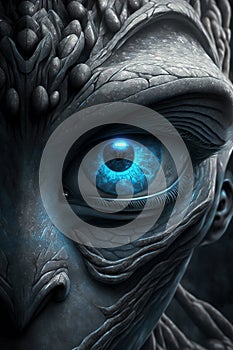 Eye of gray alien, face of sentient being from deep space close-up, illustration, generative AI