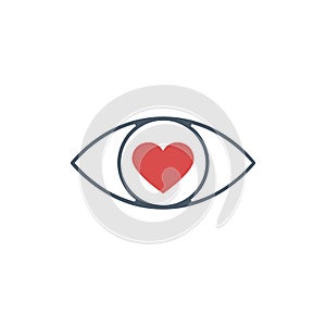 Eye with a heart icon. Love look. Stock vector illustration isolated on white background