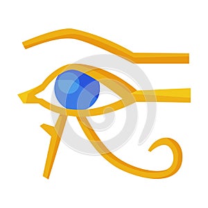 Eye of Horus Egypt Deity, Eye of Ra, Egyptian Hieroglyphic Mystical Sign, Ancient Symbol of Egypt Flat Style Vector