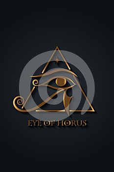 Eye Of Horus gold Logo design. The ancient Egyptian Moon sign. Mighty Pharaohs amulet, golden luxury vector isolated