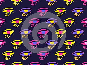Eye of Horus seamless pattern. Ancient Egyptian amulet symbol. Vector