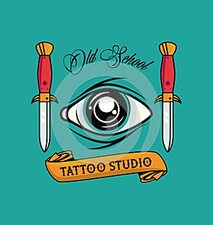 Eye human with daggers tattoo studio graphic