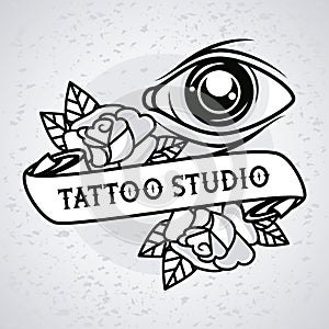 Eye human and roses tattoo studio graphic