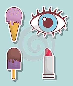 Eye, ice creams and lipstick icon