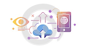 Eye Icon and Cloud Sync with Mobile Upload, vector design Generative AI