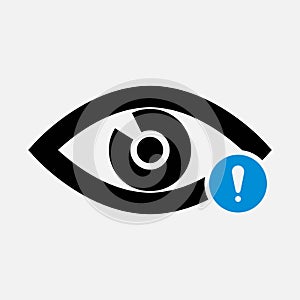 Eye icon with exclamation mark. Eye icon and alert, error, alarm, danger symbol