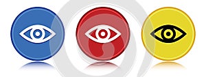 Eye icon flat round button set illustration