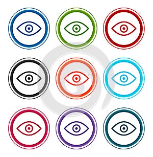 Eye icon flat round buttons set illustration design