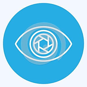 Eye Icon in trendy blue eyes style isolated on soft blue background