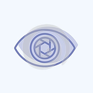 Eye Icon in trendy two tone style isolated on soft blue background
