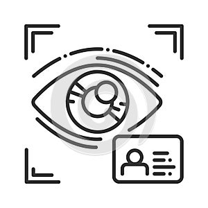 Eye identification black line icon. ID and verifying. Authorization person. Concept of: dna system, scientific